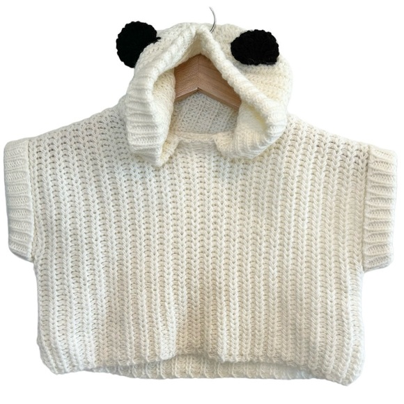Zara Other - 🌈 6/$60 Baby Zara Knitwear Short Sleeve Panda Hoodie Sweater Cream Black 9-12
